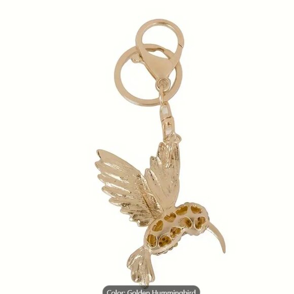 Green Hummingbird Keychain for Women Men Rhinestone Gold Color Alloy Animal Bird - Picture 12 of 13